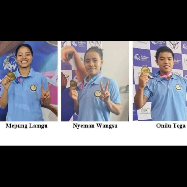 The three female athletes representing Arunachal Pradesh, Nyeman Wangsu, Onilu Tega, and Mepung Lamgu,