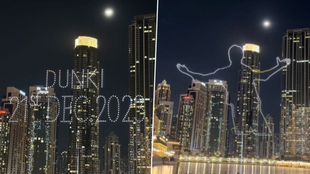 Dunki' Pre-Release: Dubai Illuminated by Stunning Drone Show Featuring Shah Rukh Khan's Iconic Pose