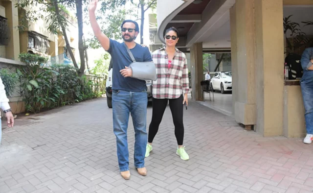 Saif Ali Khan Emerges with Kareena Kapoor After Hospital Release Following Surgery