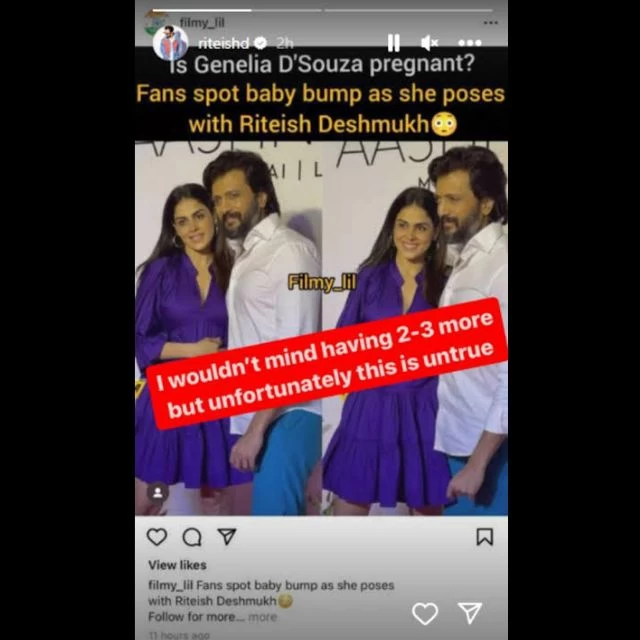 Actor Riteish Deshmukh addresses speculation about wife Genelia's pregnancy, putting an end to the rumors that emerged after a recent event.