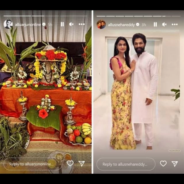 Allu Arjun, the 'Pushpa' star, celebrated Ganesh Chaturthi with zeal, sharing vibrant glimpses of the festival on social media.