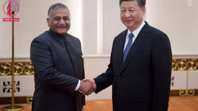 Minister of state for external affairs V. K. Singh (left) with Chinese President Xi Jinping in Beijing on Monday. Photo: Nicolas Asfouri/Reuters