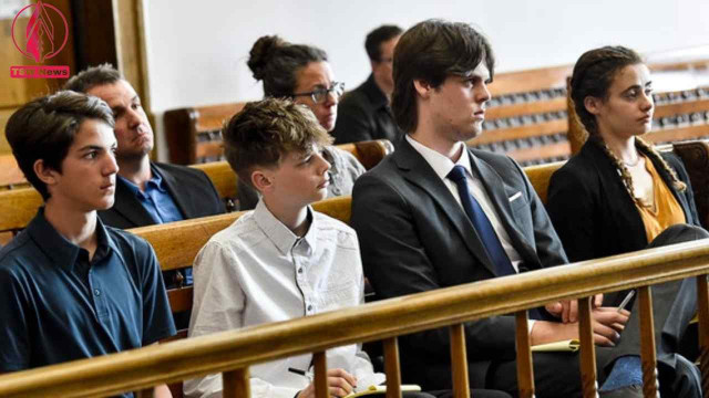 Plaintiffs Mica, 14; Badge 15, Lander 18, and Taleah, 19, listen to arguments during a status hearing on May 12, 2023, in Helena, Montana. (Thom Bridge/Independent Record via AP)